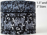 3"  Black and Gray Digital Camo Printed Grosgrain Cheer Bow Ribbon