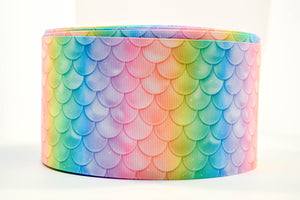 3" Wide Rainbow Mermaid Scales Printed Grosgrain Cheer Bow Ribbon