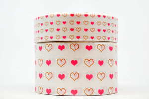3" Wide Pink and Gold Valentine Hearts Printed Grosgrain Cheer Bow Ribbon