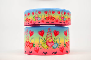 3"  Wide Valentine Hearts and Unicorns Printed Grosgrain Cheer Bow Ribbon