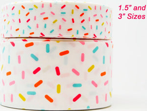3"  Wide White Candy Sprinkles Printed Grosgrain Cheer Bow Ribbon