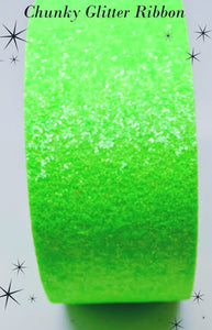 3" Wide Super Chunky Sparkle Neon Green Cheer and Hair Bow Ribbon