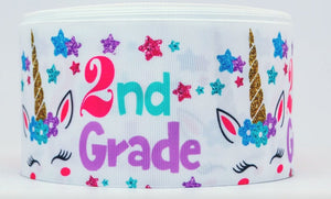 3" Wide 2nd Grade Back to School Unicorn Printed Grosgrain Cheer Bow Ribbon