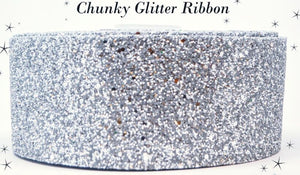 3" Wide Super Chunky Silver Glitter Diamond Sparkle Hair Bow Ribbon
