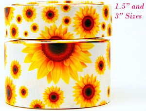 1.5" or 3" Wide Sunflower Printed Grosgrain Cheer Bow Ribbon