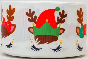 3" Wide Cute Elf Reindeer Printed Grosgrain Cheer Bow Ribbon