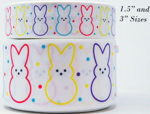 1.5" or 3" Wide Easter Bunny Silhouettes Printed Grosgrain Cheer Bow Ribbon