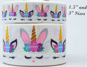 1.5" or 3" Wide Easter Unicorn Printed Grosgrain Cheer Bow Ribbon