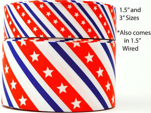 1.5" Wired Stars And Stripes Printed on Grosgrain Floral Ribbon