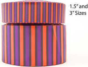 3"  Wide Purple and Orange Stripes Printed Grosgrain Cheer Bow Hair Bow Ribbon