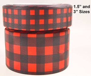 1.5" or 3"  Wide Black with Red Plaid Print Grosgrain Cheer Bow Ribbon