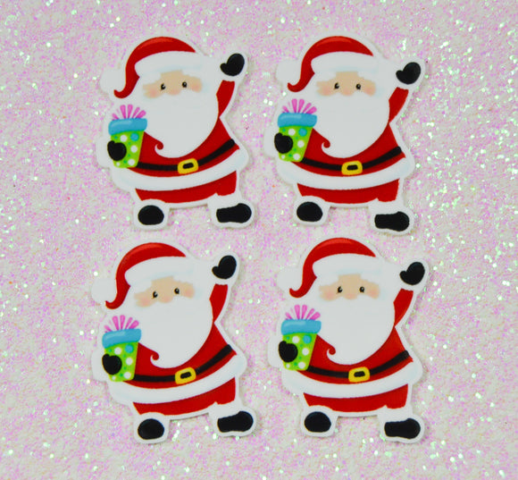 4 Quantity - Glossy Flat Back Christmas Santa Claus Resins for Hair Bows or Crafts