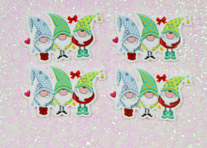 4 Quantity - Glossy Flat Back Holiday Triplet Gnomes for Hair Bows or Crafts