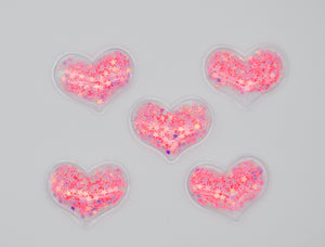 5 Quantity  - 38x30  Soft Glitter Shaker Hearts Flat Back Resins for Hair Bows and Crafts