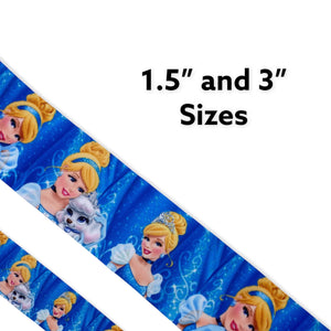 1.5" or 3" Wide Blue Cinderella and Puppy Printed Grosgrain Hair Bow Ribbon